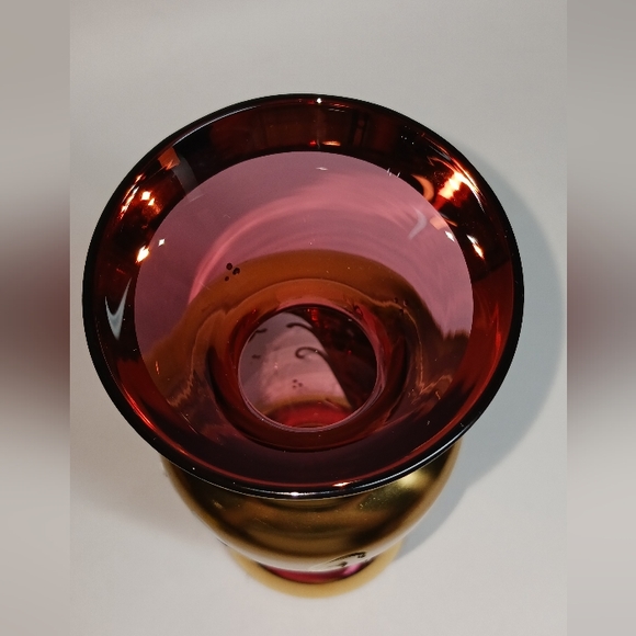 20" Glass Bohemian Style Hand Painted Vase Gold Enamelled Flowers - Picture 4 of 6